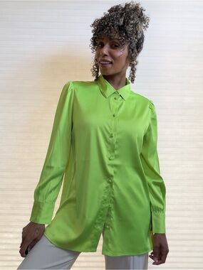 The Drop x @lucyswhims Long-Sleeve Stretch Satin Button-Down Shirt – Chartreuse/